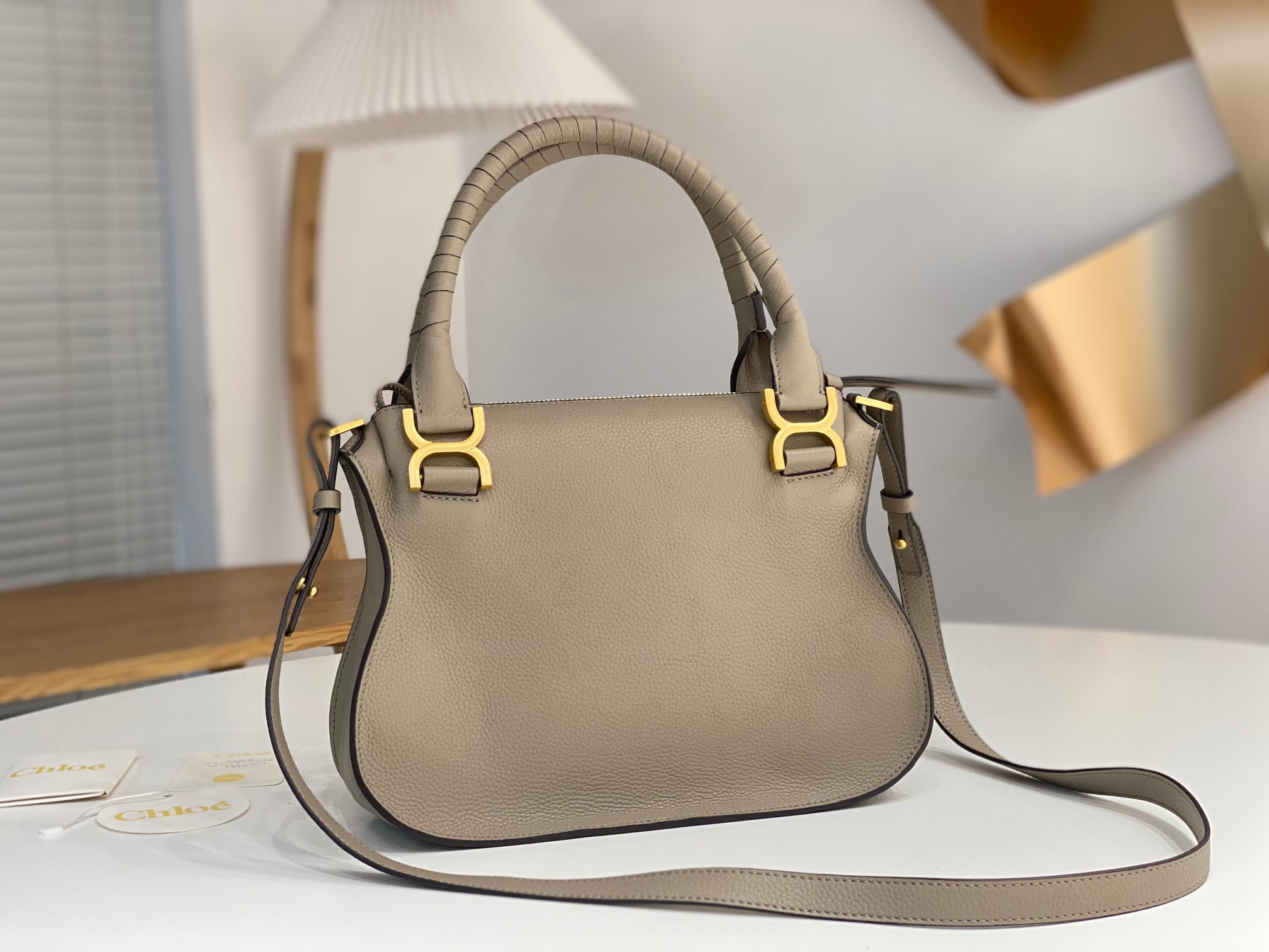 Chloe Small Marcie Bag In Grey Grained Leather